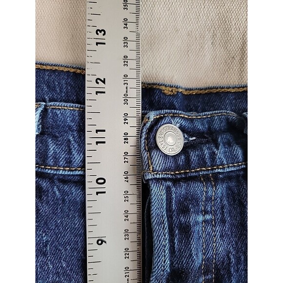 Levis 501 Jeans Mens 32x286 Dark Blue Button Fly Distressed Mid Rise Stretch - Picture 9 of 14